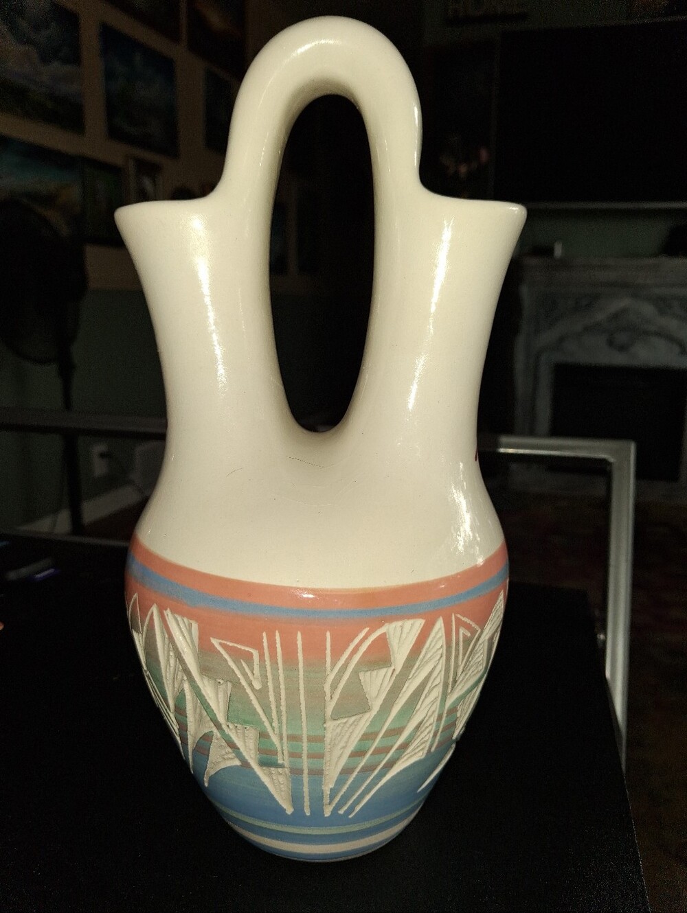 Hand Crafted And Painted Mesa Verde Wedding Vase. Signed.
